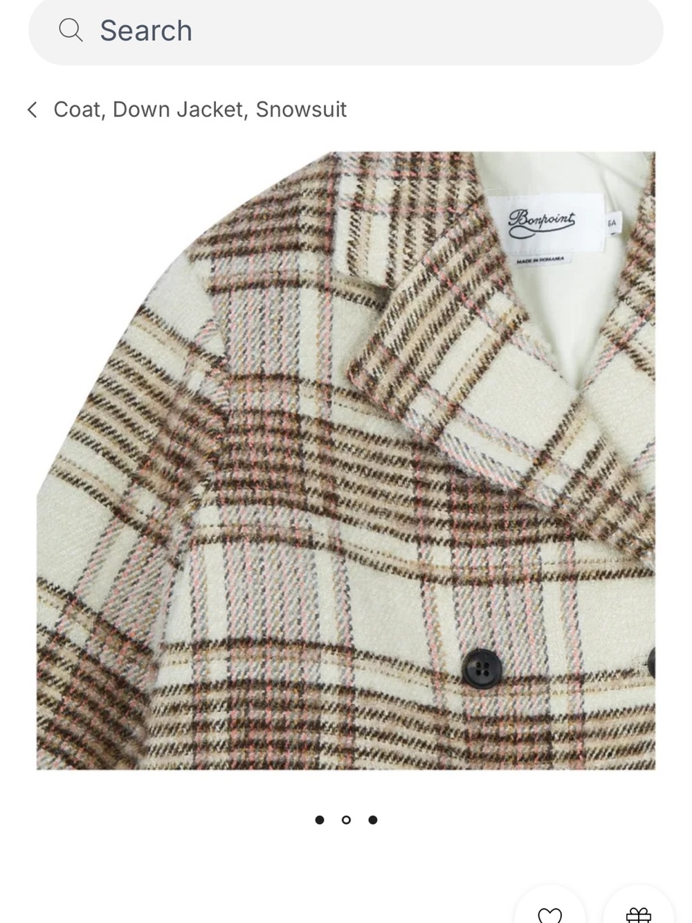 Bonpoint Plaid Wool Blend Pea Coat in Cream and Brown
